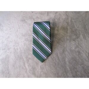 Mens Green Navy Blue Striped Silk Necktie Classic Repp Stripe Tie 58 Inch
